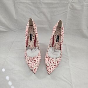 Nine West Red Heart-Print Pointed Toe Pumps